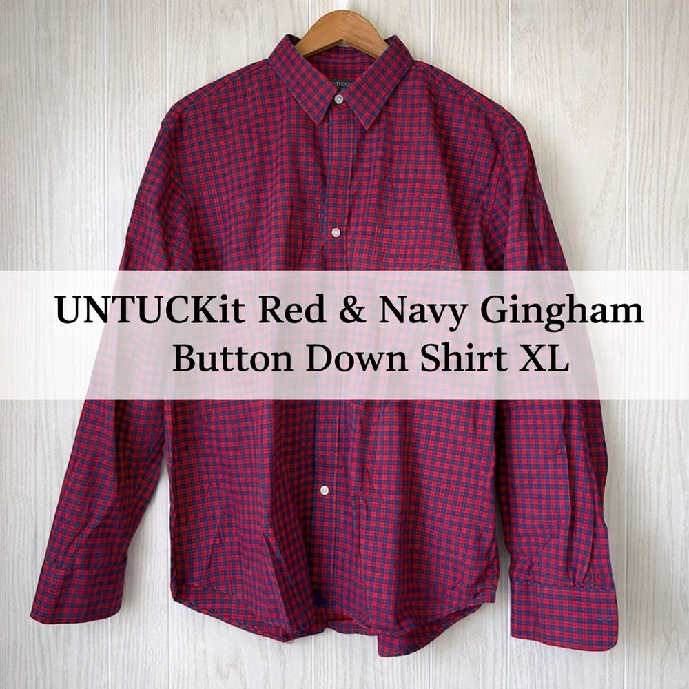 UNTUCKit Red & Navy Gingham Button Down Shirt XL